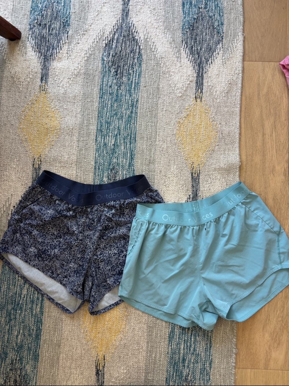 Outdoor Voices Women's Light Teal and Navy Athletic Shorts Duo